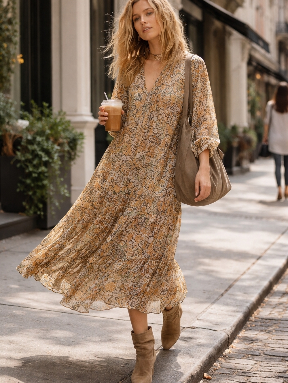 Free People Feelin Groovy Maxi Dress Boho Floral Sheer Tiered Prairie Midi M - Picture 2 of 10